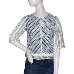 Guess NWT Macadamia Wild Top Sz XS 3/4 Sleeve Blue White